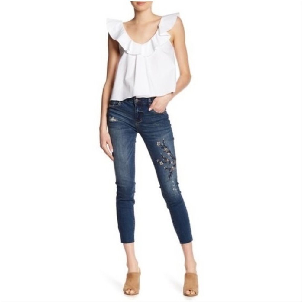 STS Blue Emma Ankle Skinny Embroidered Distressed Frayed Hems Jeans